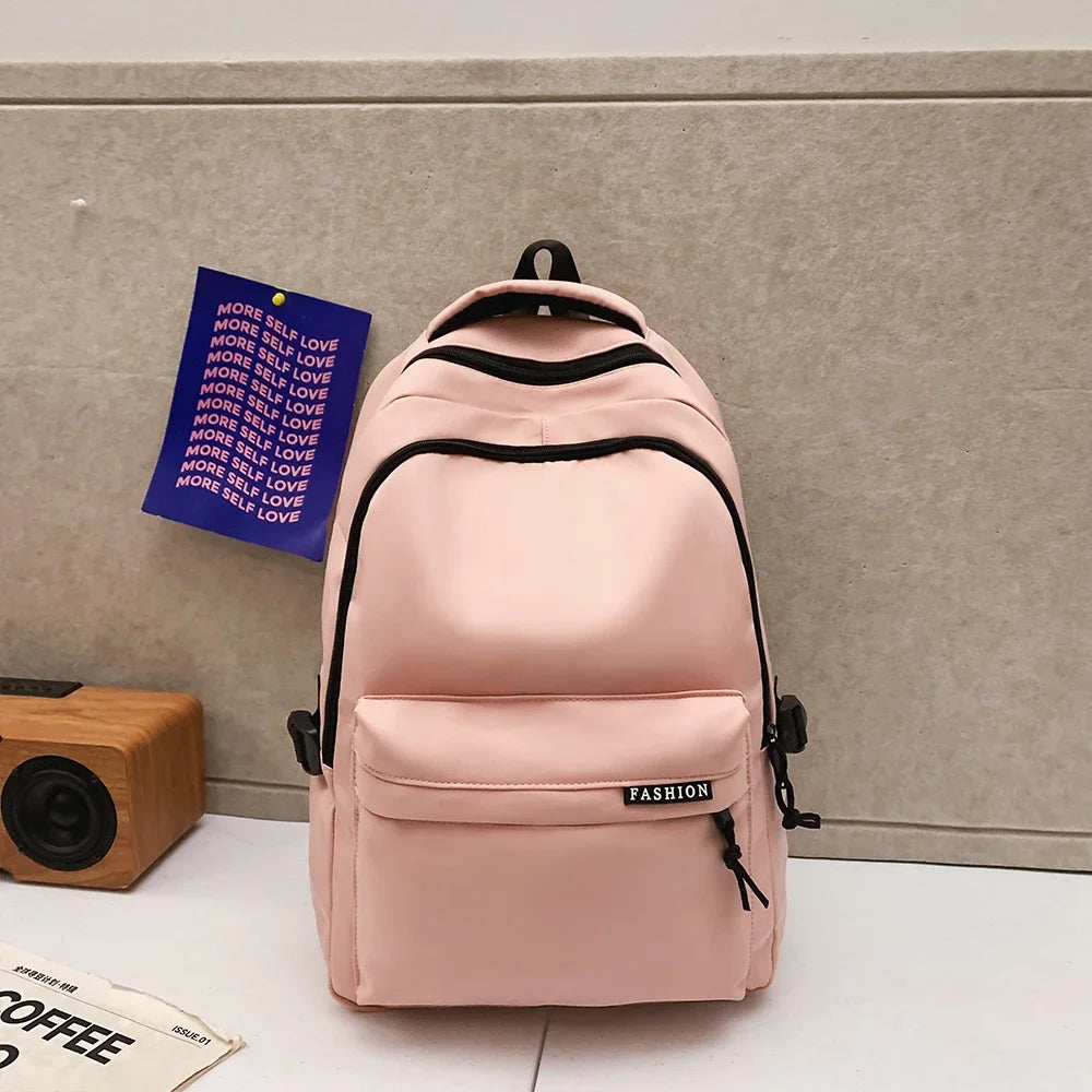 Large Capacity Student Backpack – Solid Color Travel School Bag