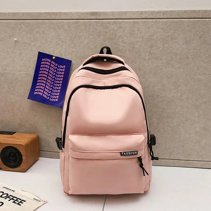 Large Capacity Student Backpack – Solid Color Travel School Bag