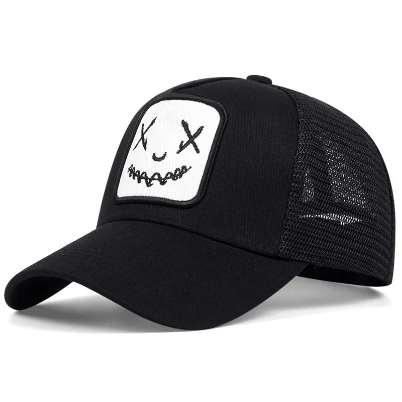 Smile Face Patch Trucker Hat – Unisex Mesh Baseball Cap