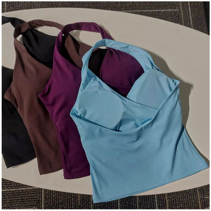 Women's Halter Neck Yoga Sports Bra – V-Neck Fitness Crop Top