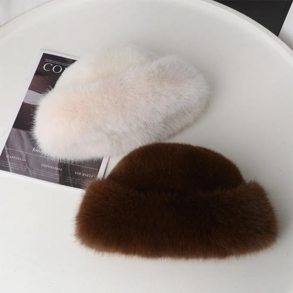 Fluffy Faux Fur Beret – Women's Winter Plush Bucket Hat