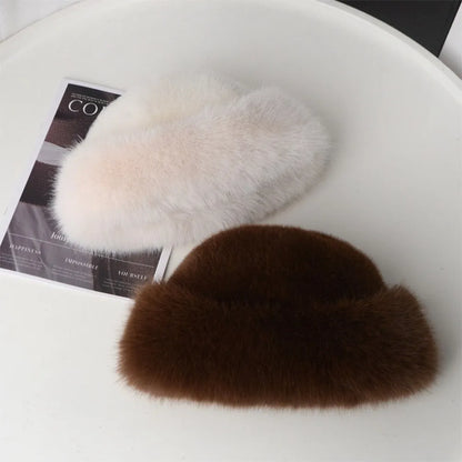 Fluffy Faux Fur Beret Hat – Women's Winter Plush Cap