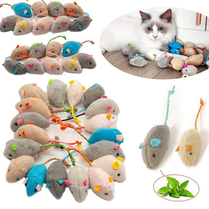 Catnip Mouse Cat Toys – Faux Fur Rattle Mice for Indoor Cats