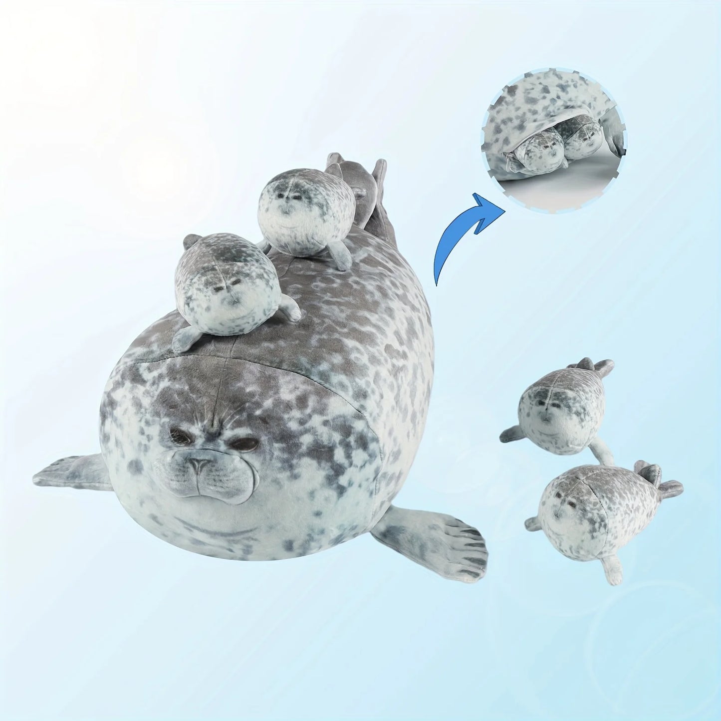 Chubby Seal Plush Pillow Set – Mom & 4 Baby Stuffed Toys