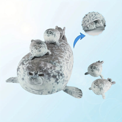 Chubby Seal Plush Pillow Set – Mom & 4 Baby Stuffed Toys