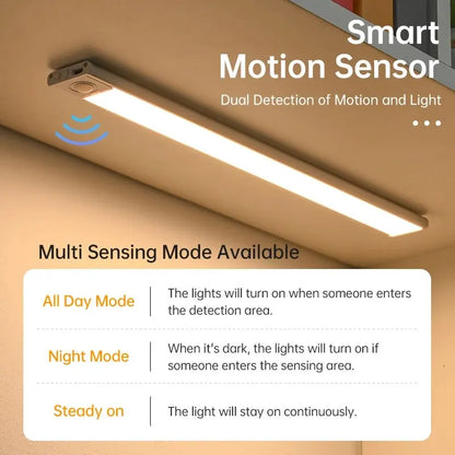 Led Motion Sensor Light Night Wireless Usb Under Cabinet Kitchen Bedroom Wardrobe Indoor Lighting