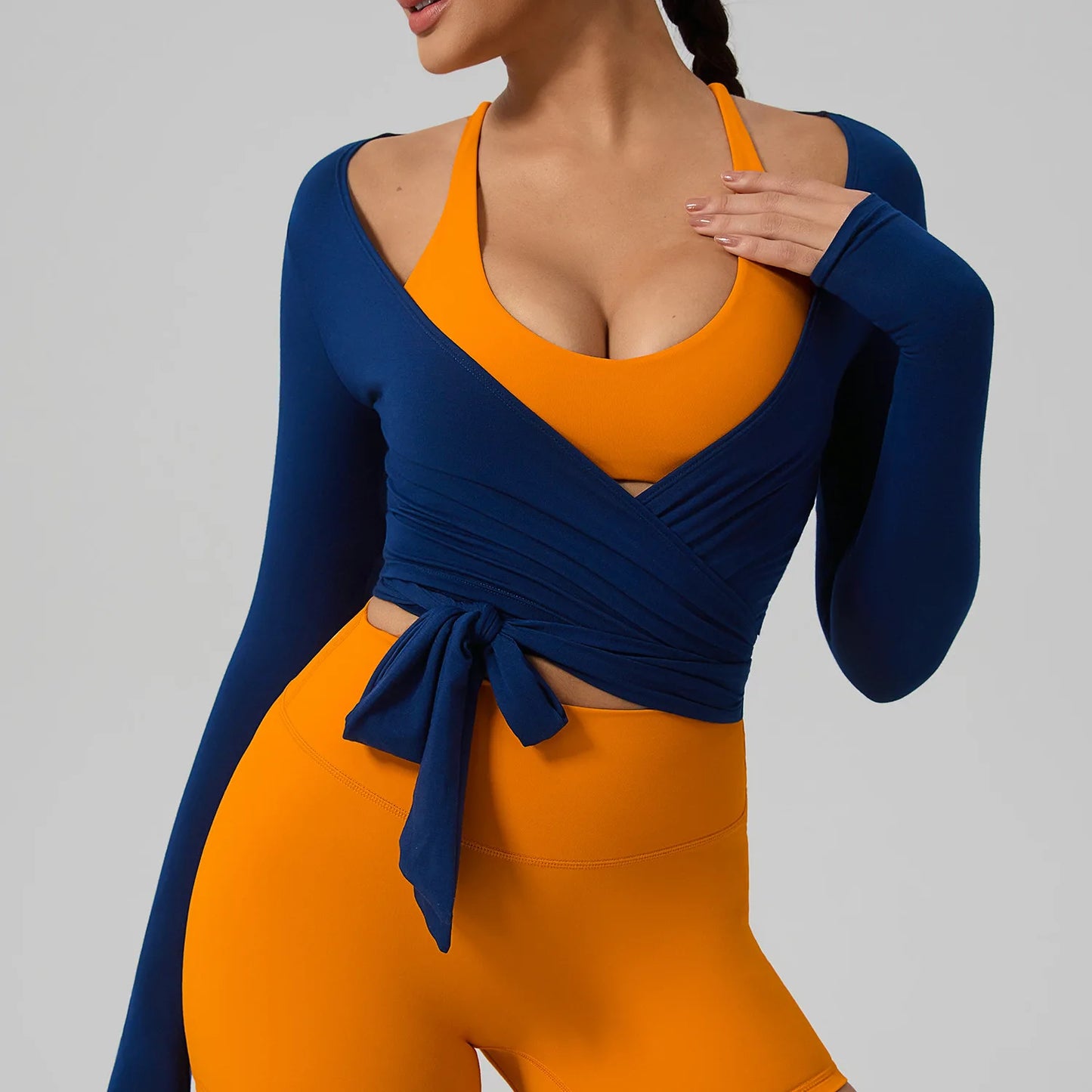 Women's Long Sleeve Wrap Yoga Top – Breathable Activewear