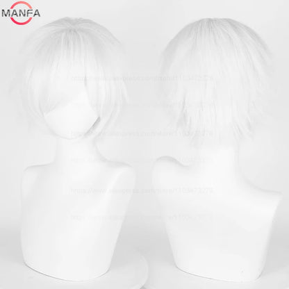 Anime 30cm Short Straight Cosplay Wig Black White Green Brown Purple Blue Gray Red Gold Man Women