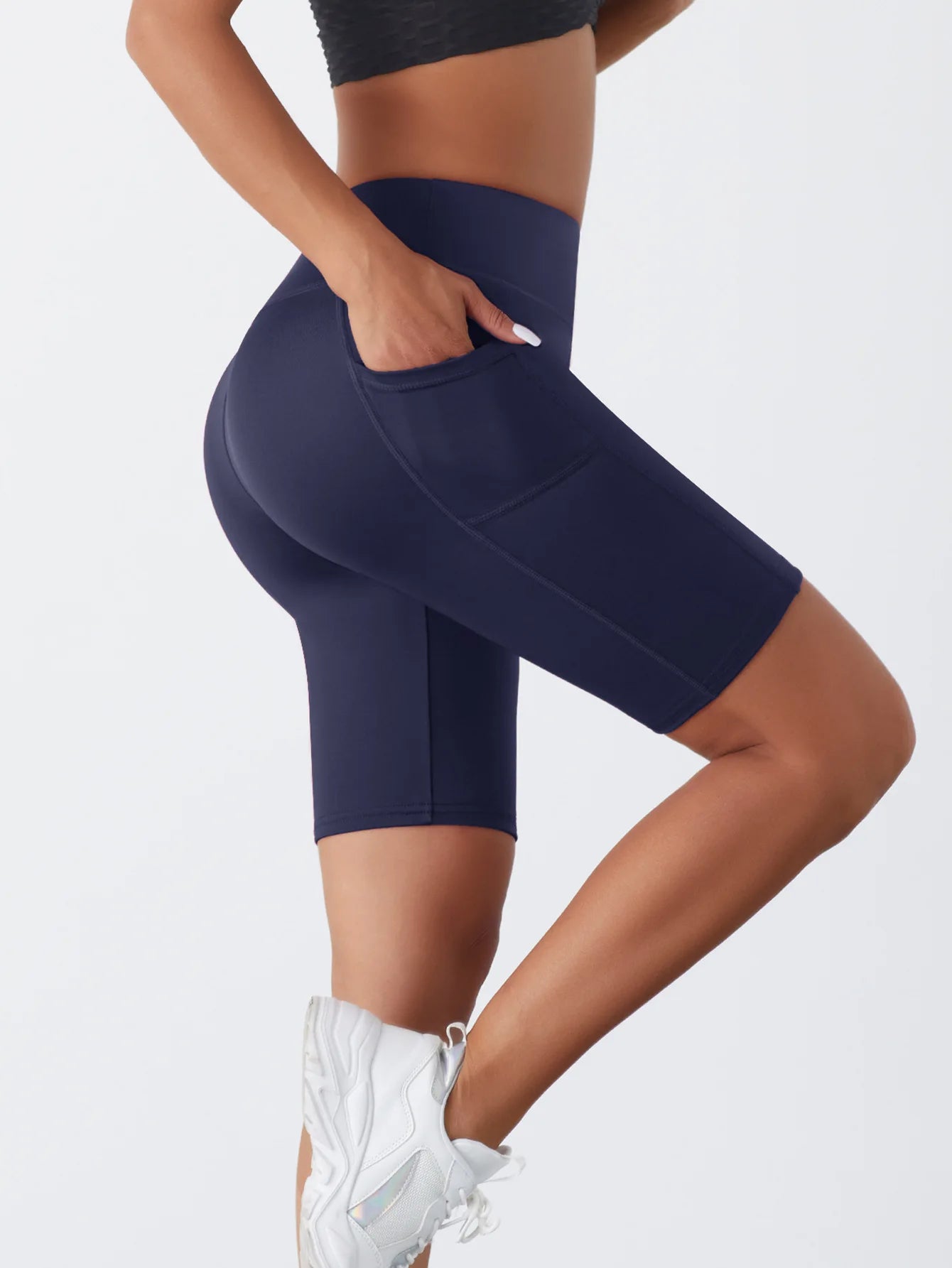 Women's High-Waist Yoga Shorts with Side Pocket – Running & Fitness