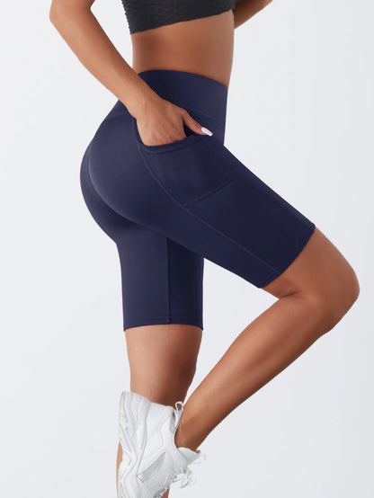 Women's High-Waist Yoga Shorts with Side Pocket – Running & Fitness