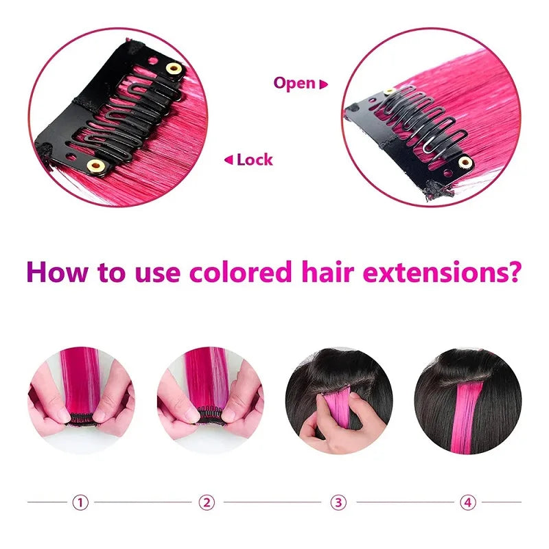 Clip-In Hair Extensions 22 Inch Straight Synthetic – Rainbow Colors