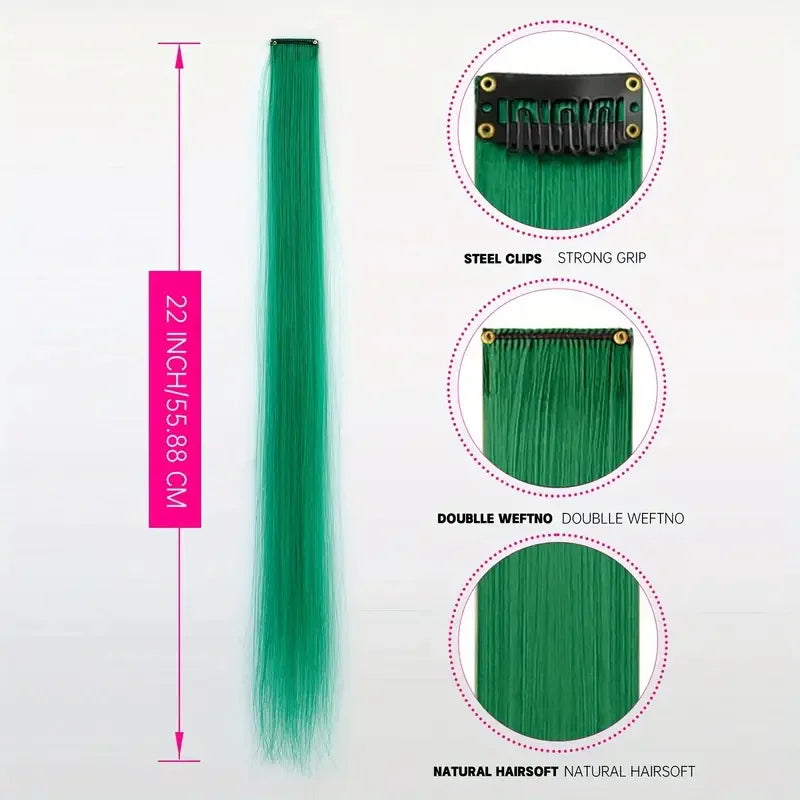 Clip-In Hair Extensions 22 Inch Straight Synthetic – Rainbow Colors