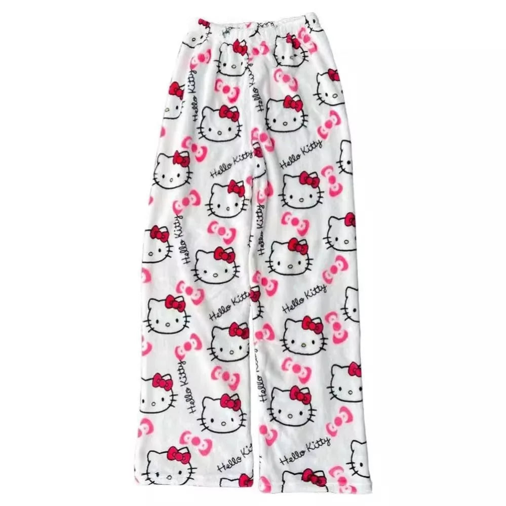 Hello Kitty Cartoon Pajama Pants for Women - Soft Fleece Sleepwear