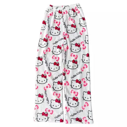 Hello Kitty Cartoon Pajama Pants for Women - Soft Fleece Sleepwear