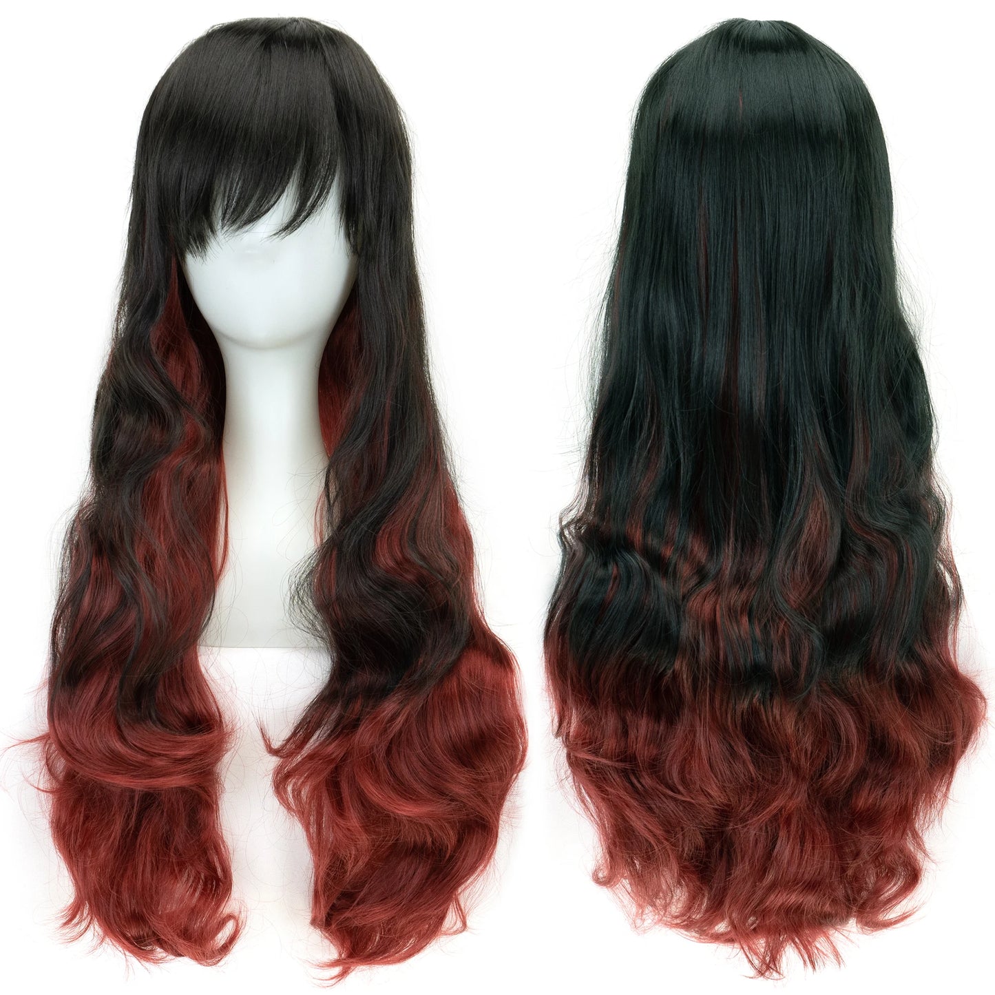 Soowee Synthetic Hair Ombre Rainbow Cosplay Wig Bangs Red Yellow Purple Green Blue Wigs Black Women