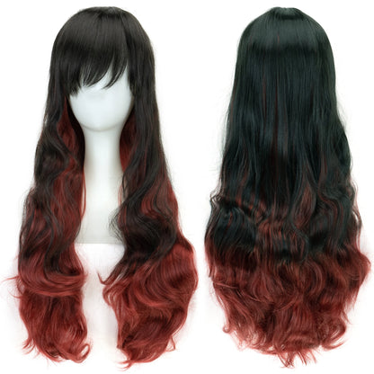Soowee Synthetic Hair Ombre Rainbow Cosplay Wig Bangs Red Yellow Purple Green Blue Wigs Black Women