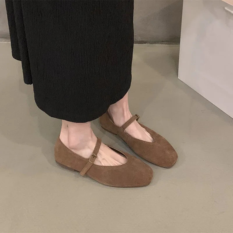 Women's Soft Suede Ballet Flats – Mary Jane Slip-On Shoes