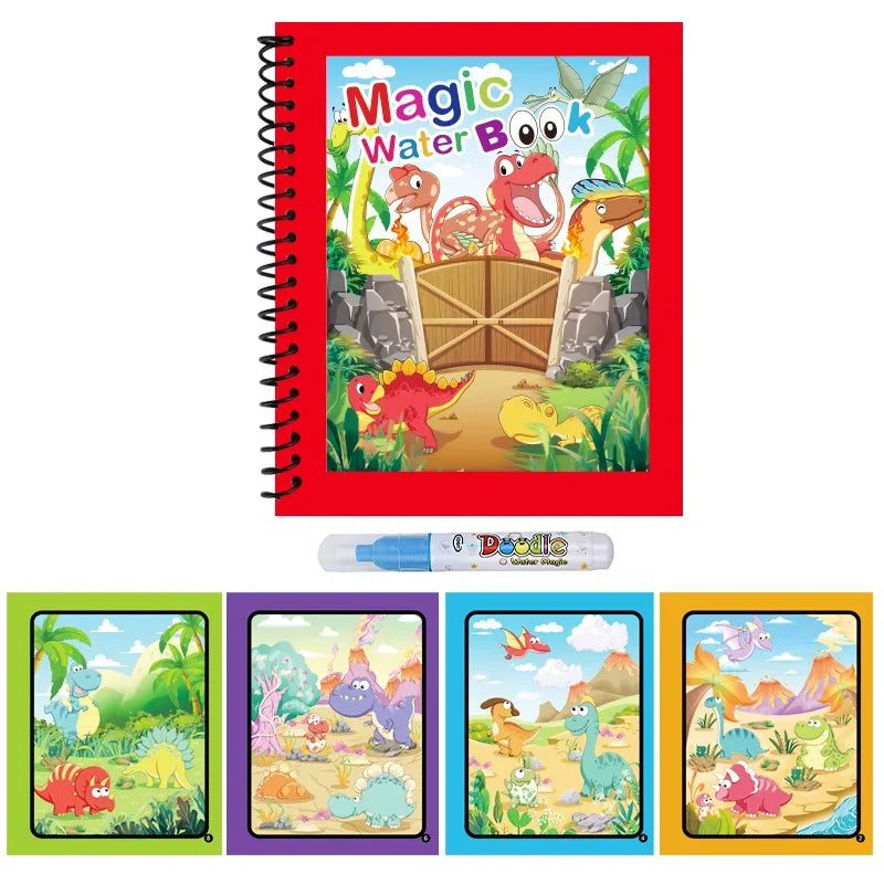 Magic Water Drawing Book for Kids with Pen – Reusable Coloring Activity