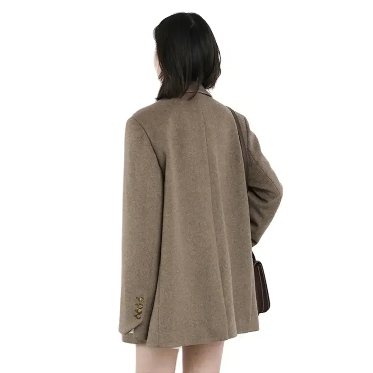 Women's Wool Blend Mid-Length Coat – Office Blazer Overcoat