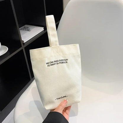 Canvas Tote Bag with Letter Print Casual Shoulder Handbag