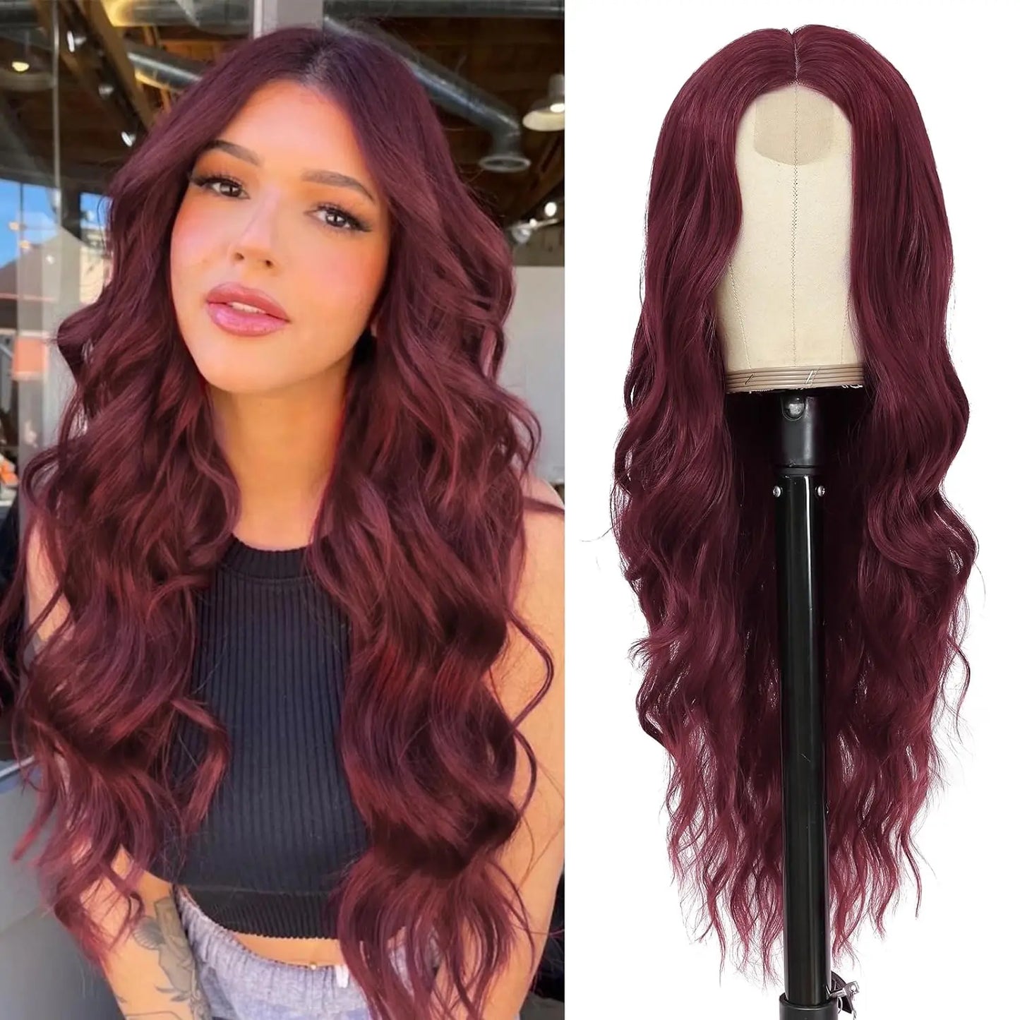 Long Wavy Synthetic Lace Wig – 26 Inch Middle Part, Heat Resistant