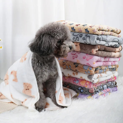 Soft Flannel Pet Blanket – Paw Print Mat for Dogs & Cats