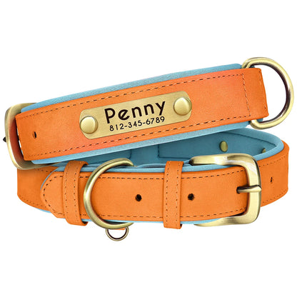 Personalized Leather Dog Collar with Engraved Nameplate