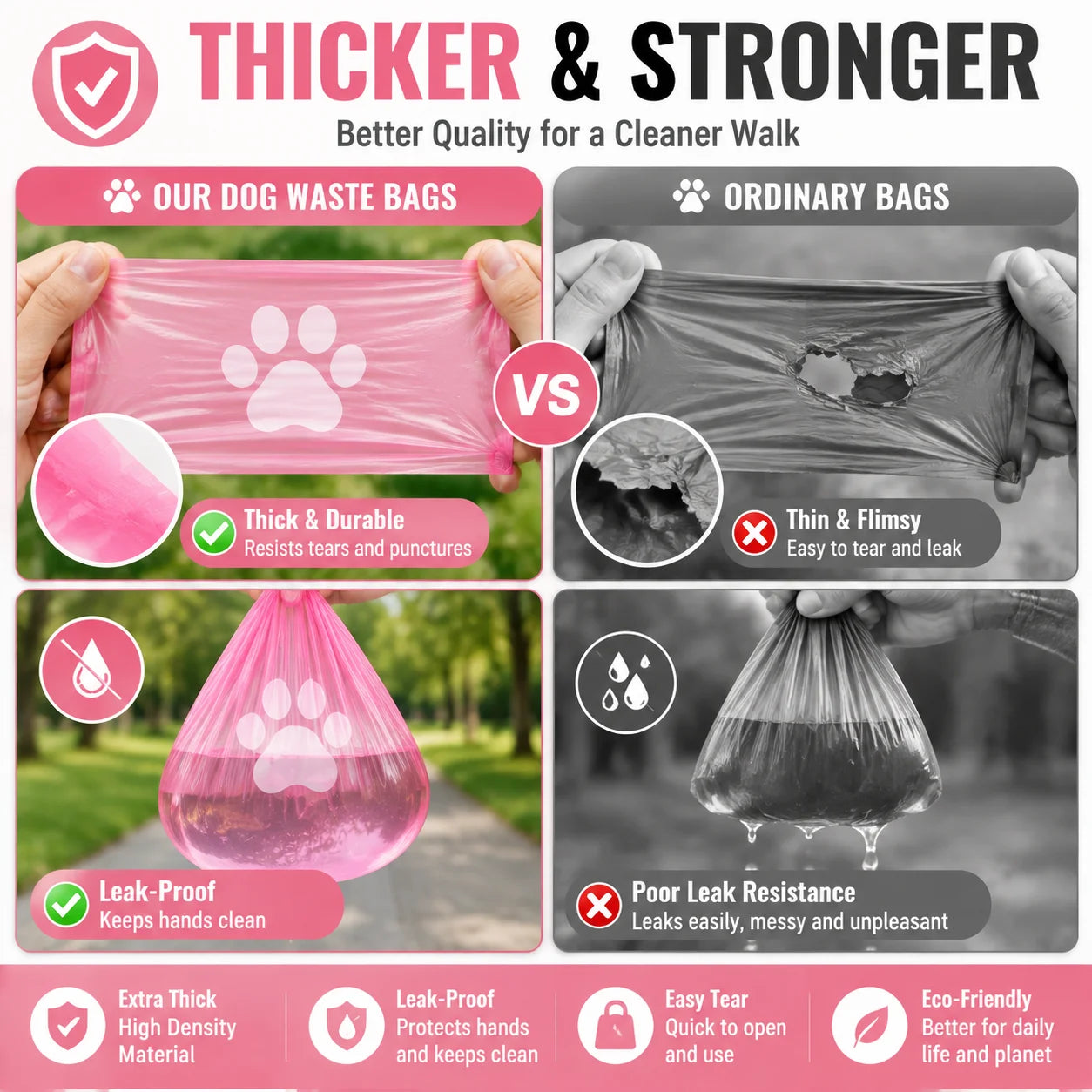Dog Poop Bags – Thick Leakproof Pet Waste Bags, 3/6/10 Rolls