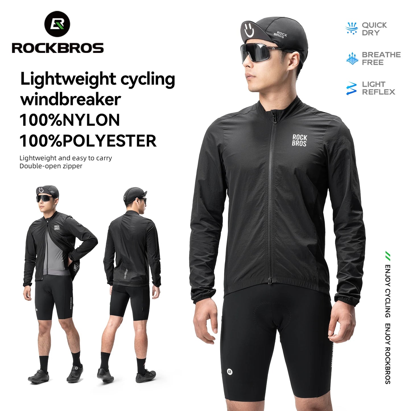Cycling Windbreaker Jacket – ROCKBROS Lightweight Reflective Bike Coat
