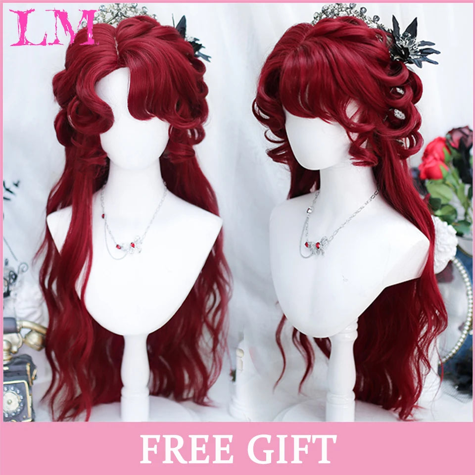 Lm Cosplay Wig Bangs Synthetic Straight Hair 24 Inch Long Heat-Resistant Pink Women