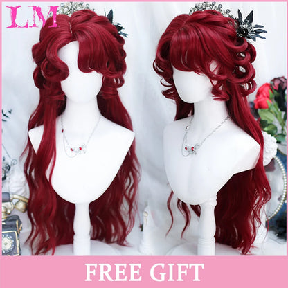 Lm Cosplay Wig Bangs Synthetic Straight Hair 24 Inch Long Heat-Resistant Pink Women