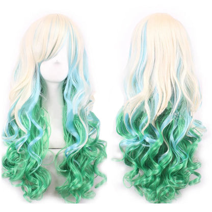 Soowee Synthetic Hair Ombre Rainbow Cosplay Wig Bangs Red Yellow Purple Green Blue Wigs Black Women