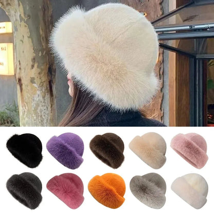 Fluffy Faux Fur Beret – Women's Winter Plush Bucket Hat