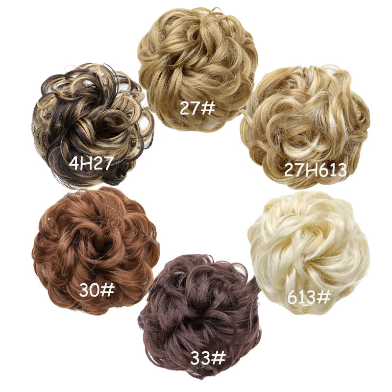 Synthetic Messy Bun Chignon Donut Hair Pad Elastic Rope Rubber Band Black Brown Blonde Hairpiece