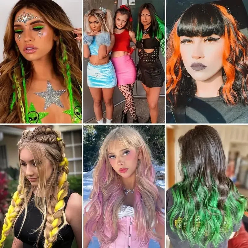 Clip-In Hair Extensions 22 Inch Straight Synthetic – Rainbow Colors