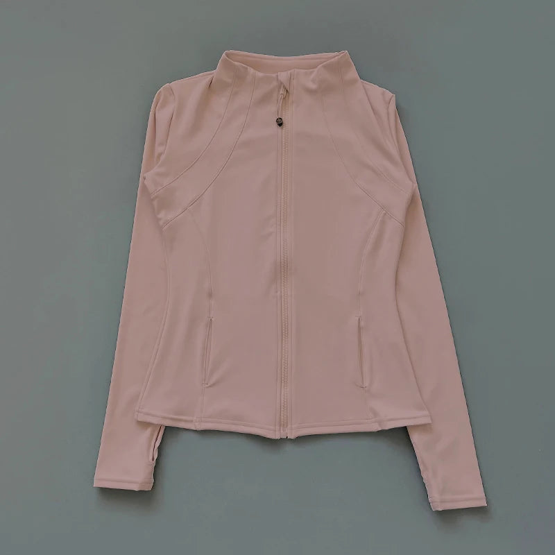 Women's Zip-Up Athletic Jacket with Thumb Holes – Slim Fit Running Top