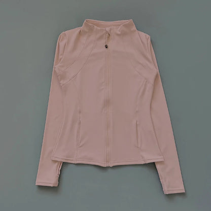 Women's Zip-Up Athletic Jacket with Thumb Holes – Slim Fit Running Top