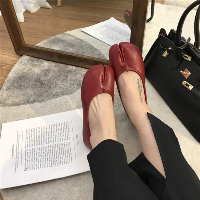 Women's Split-Toe Tabi Ballet Flats | Soft Leather Slip-On