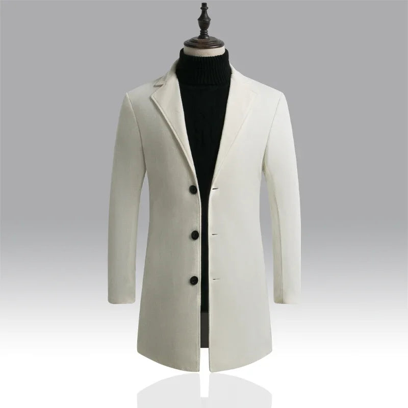 Men's Slim Wool-Blend Long Overcoat – Business Casual Windbreaker