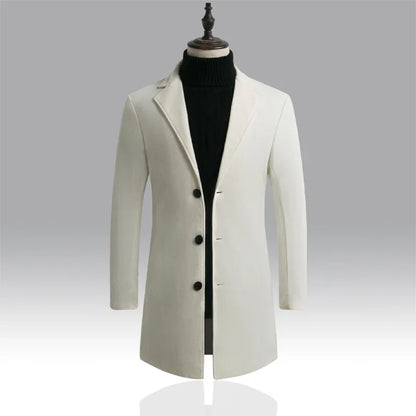 Men's Slim Wool-Blend Long Overcoat – Business Casual Windbreaker