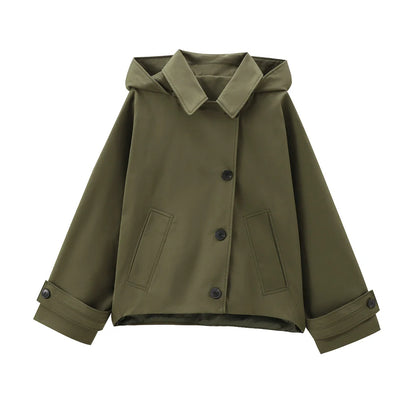 Women's Short Hooded Trench Coat Single-Breasted
