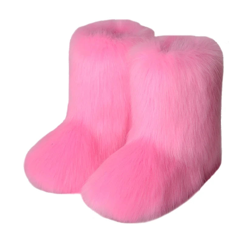 Women's Faux Fur Snow Boots – Fluffy Plush Warm Winter Footwear