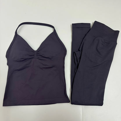 Women's 2-Piece Yoga Set – Backless Tank Top & Scrunch Leggings