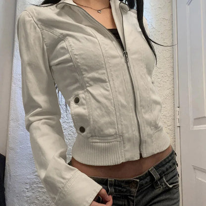 Women's Retro Flight Jacket – Zip-Up Bomber with Pockets