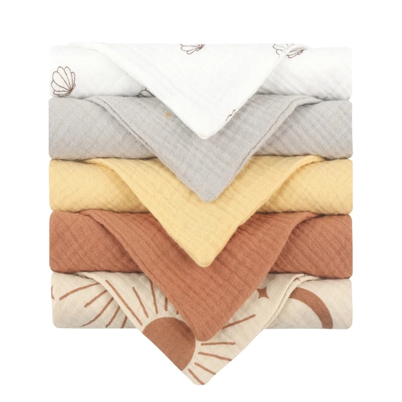 Baby Muslin Washcloths 5-Pack – Soft Gauze Cotton Face Towels