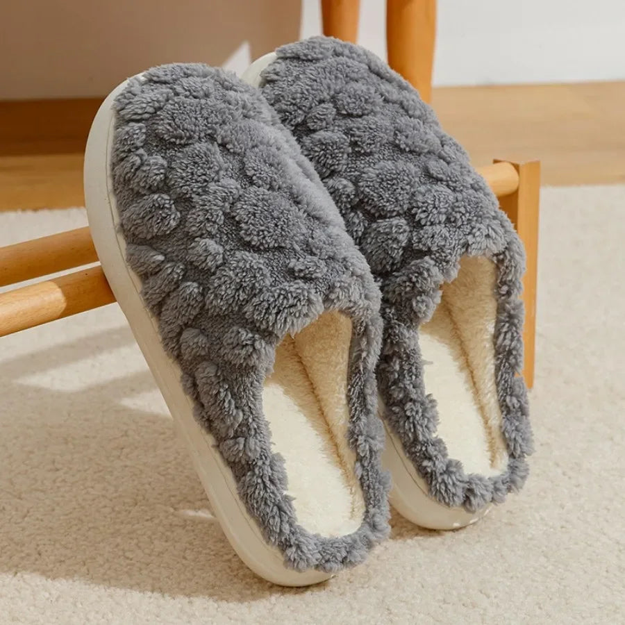 Winter Warm Plush Slippers - Unisex Couple S Silent Soft Sole House Shoes Non-Slip Thick Fleece
