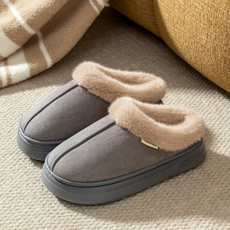 Fur-Lined Winter Slippers – Unisex Anti-Slip Indoor Outdoor Shoes