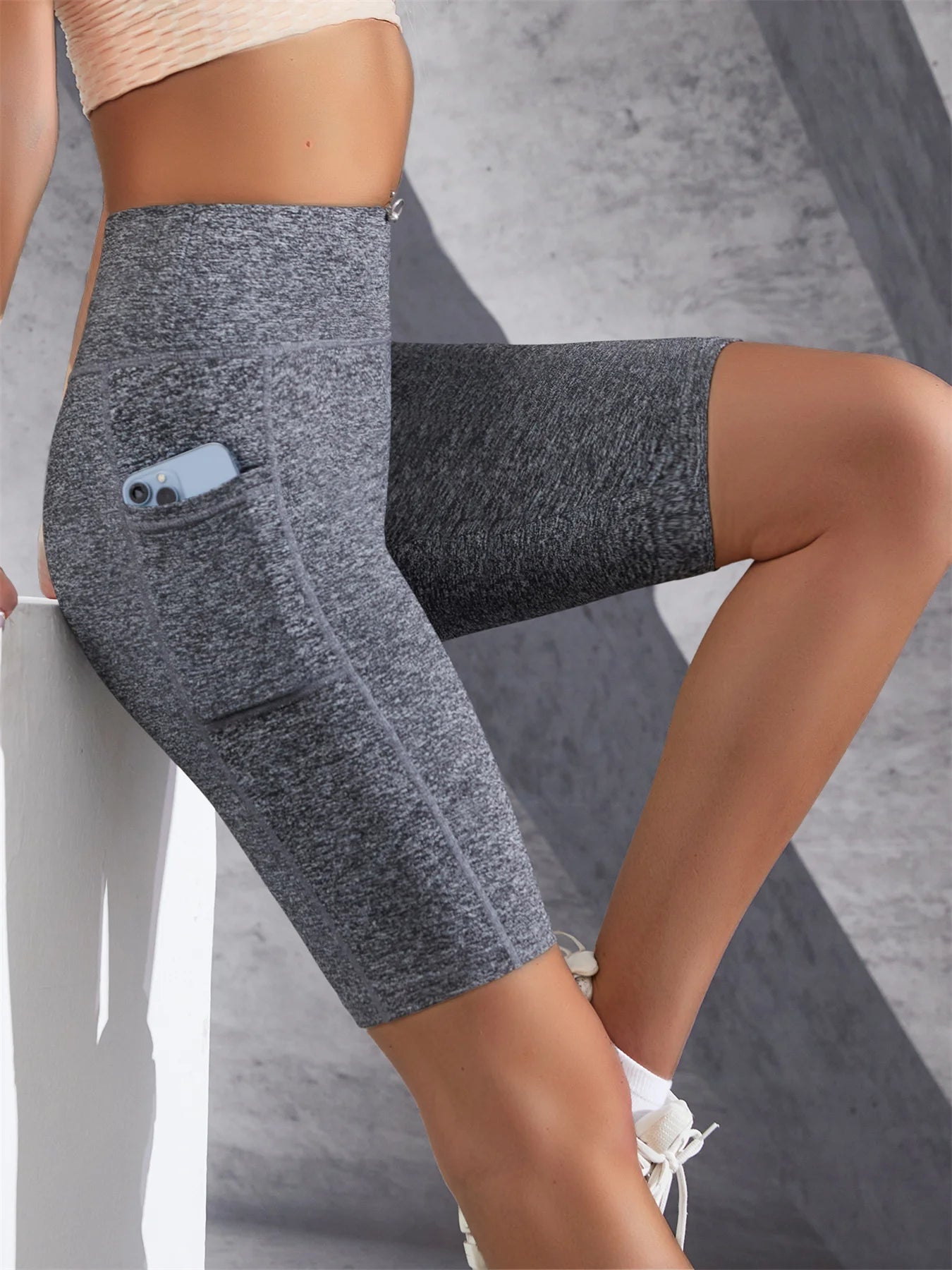 Women's High-Waist Yoga Shorts with Side Pocket – Running & Fitness
