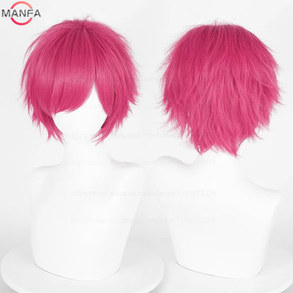 Anime 30cm Short Straight Cosplay Wig Black White Green Brown Purple Blue Gray Red Gold Man Women
