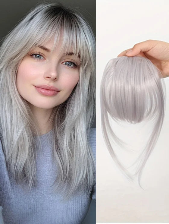 Synthetic Hair Clip-In Bangs Cut Wispy Fringe Sideburns Dark Brown Natural Look Women Daily Party